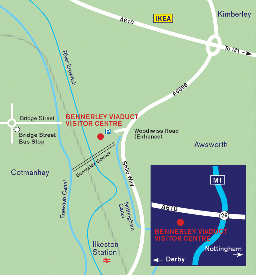 Map showing location of viaduct in relation to transport options