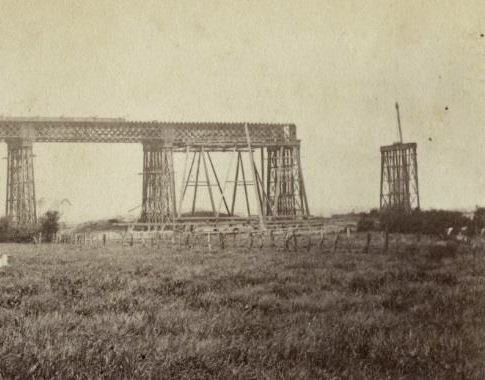 The viaduct under construction in 1877.