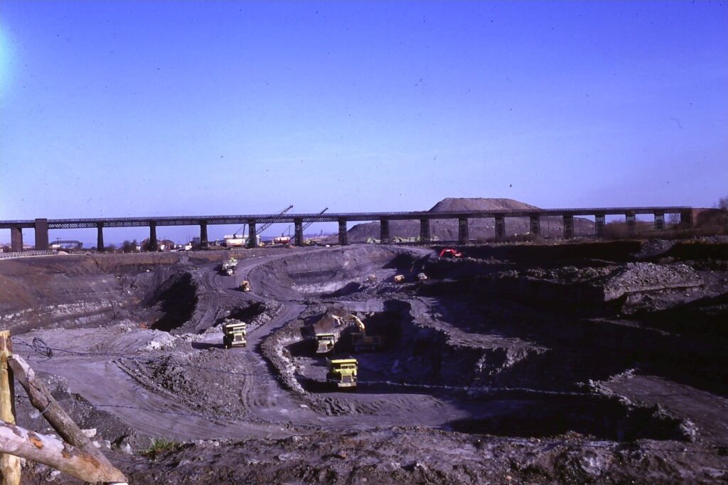 A landscape shot of the open cast mining works.