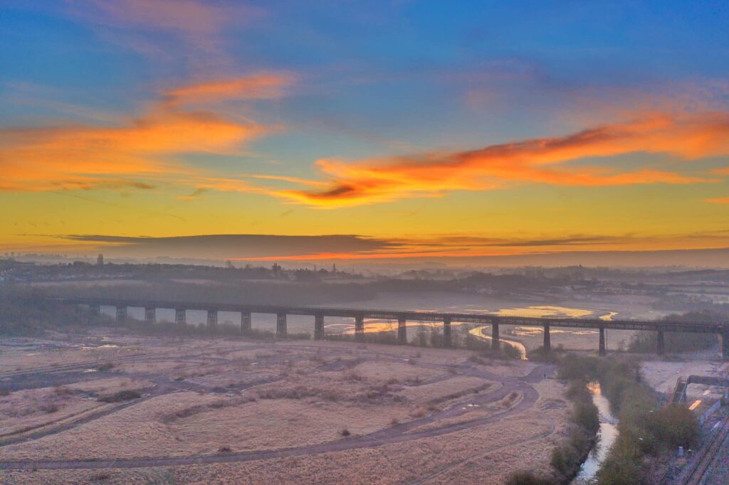 A colourful winter sunrise captured by drone.